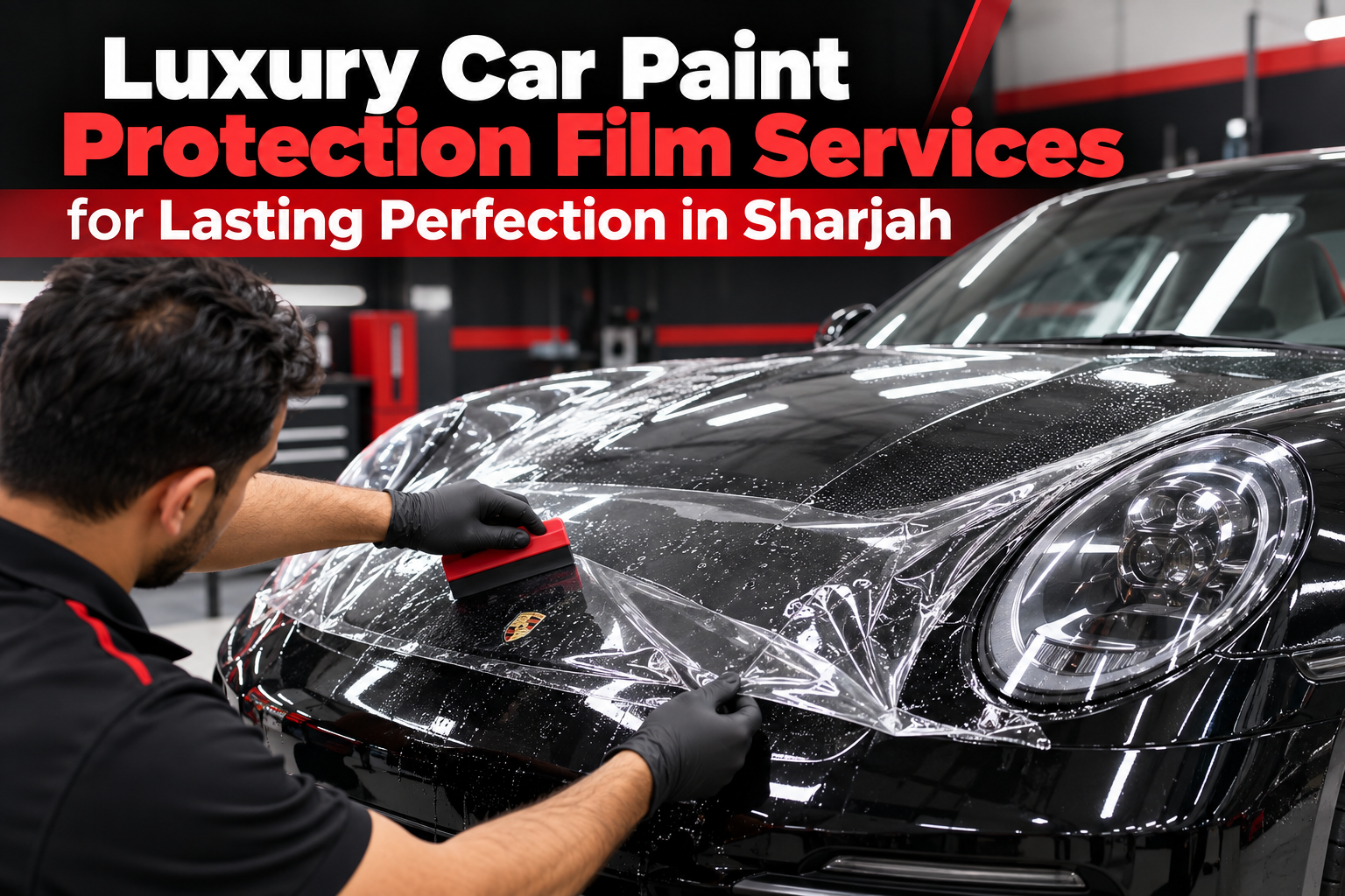 Luxury car paint protection film installation service in Sharjah by Alfaan Auto Care.