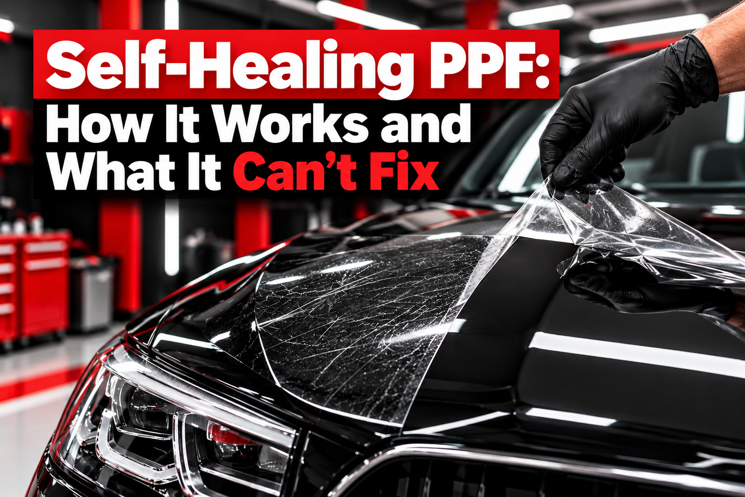 Self-healing paint protection film being applied to a car bonnet in Sharjah